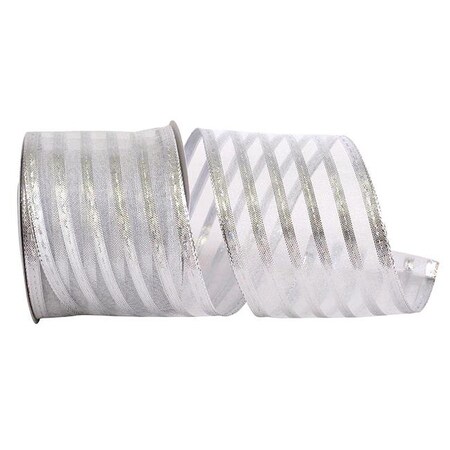Reliant Ribbon Reliant Ribbon 92311W-070-40F 2.5 in. Metallic Stripe Value Wired Edge Ribbon; Silver - 10 Yards 92311W-070-40F